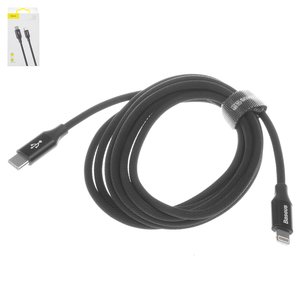 USB кабель Baseus Yiven, USB тип C, Lightning, 200 см, 2 A, черный, в нейлоновой оплетке, #CATLYW D01
