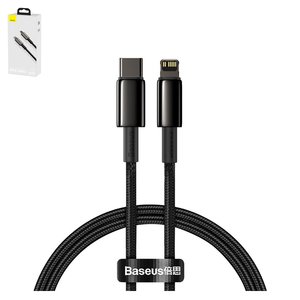 USB кабель Baseus Tungsten, USB тип C, Lightning, 100 см, 20 Вт, черный, в нейлоновой оплетке, #CATLWJ 01
