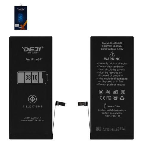 Акумулятор Deji для Apple iPhone 6S Plus, Li ion, 3,82 B, 3810 мАг, збільшена ємність, original IC