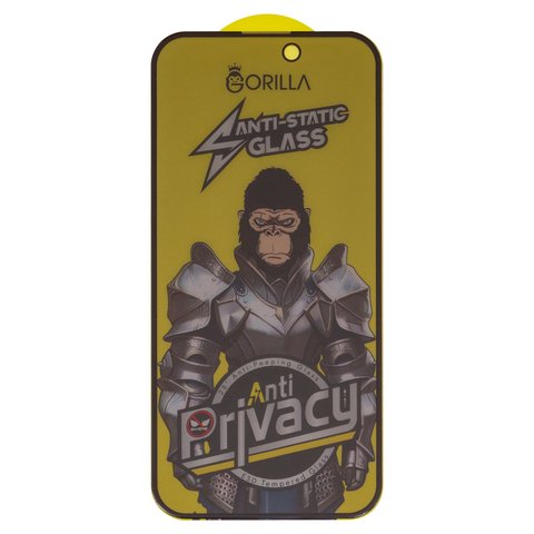 Защитное стекло для Apple iPhone 15 Pro, совместимо с чехлом, Full Glue, Anti Static, Anti Peeping, черный, cлой клея нанесен по всей поверхности, gorilla