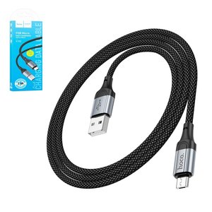 USB кабель Hoco X102, USB тип A, micro USB тип B, 100 см, 2,4 А, черный, в нейлоновой оплетке, #6942007608763