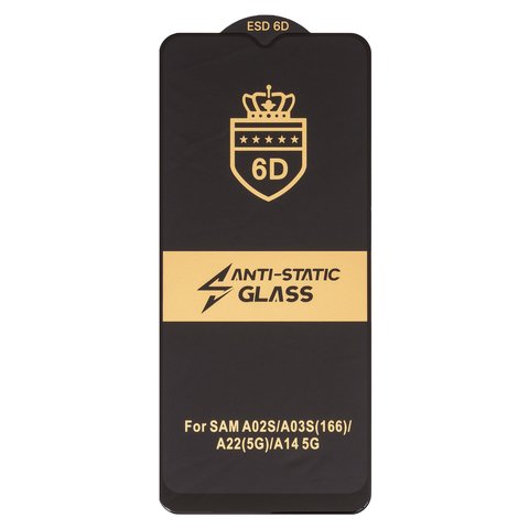 Захисне скло ESD 6D для Samsung A025F DS Galaxy A02s, A146 Galaxy A14 5G, A226 Galaxy A22 5G, сумісне з чохлом, Full Glue, Anti Static, без упаковки , чорний