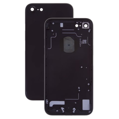Housing compatible with iPhone 7, black, with SIM card holders, with side buttons, matte, Black Matte 