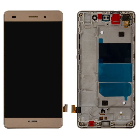 LCD compatible with Huawei P8 Lite ALE L21 , golden, Logo Huawei, with frame, Original PRC  