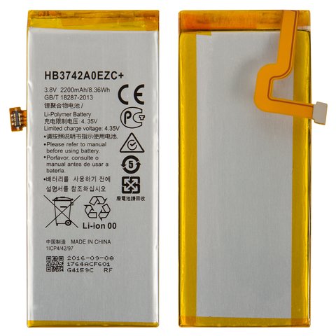 Batería HB3742A0EZC+ puede usarse con Huawei P8 Lite ALE L21 , Li Polymer, 3.8 V, 2200 mAh, Original PRC 