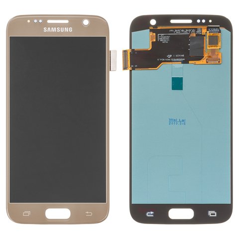 LCD compatible with Samsung G930 Galaxy S7, golden, without frame, High Copy, OLED  