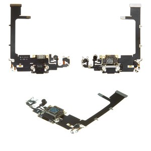 Шлейф для iPhone 11 Pro, коннектора наушников, коннектора зарядки, серый, с микрофоном, с компонентами, Original PRC 