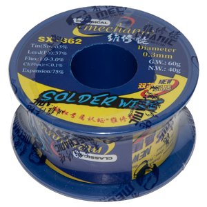 Estaño Mechanic SX 862, Sn 63% , Pb 37%, flux 1 3%, 0.3 mm, 60 g