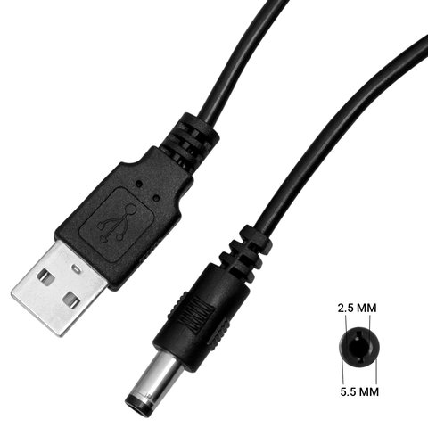 Power Supply Cable compatible with Fiber Media Converters, USB type A, DC, 5V 1A, d 5.5 mm, d 2,5 mm 