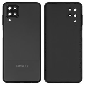 Housing Back Cover compatible with Samsung A127 Galaxy A12 Nacho, black, with side button, with camera lens 