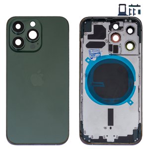 Housing compatible with iPhone 13 Pro, green, with SIM card holders, with side buttons, alpine green 