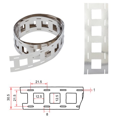 Nickel Tape for Battery Welding 21700 2P, 0.15 mm, 21.5 mm, 1 m, nickel plated steel 