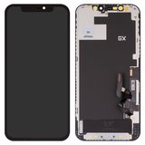 Pantalla LCD puede usarse con iPhone 12, iPhone 12 Pro, negro, con marco, (AMOLED), GX OEM soft