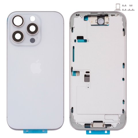 Carcasa puede usarse con iPhone 16 Pro, blanco, con botones laterales,  con sujetador de tarjeta SIM, Original PRC , EU Version, white titanium