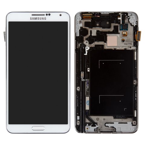 Дисплей для Samsung N900 Note 3, N9000 Note 3, білий, з рамкою, Оригінал переклеєне скло 