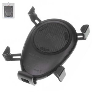 Автомобільний тримач Konfulon CMQ01, чорний, на дефлектор, з безпровідною зарядкою, вихід 5В 1А 9В 1.2А , Micro USB вхід 5В 2А 9В 2А 