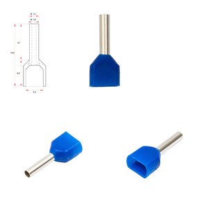 Наконечник TE7508, для 2х проводів, трубчастий, ізольований, синій, 10 шт., 0,75 мм², 8 мм