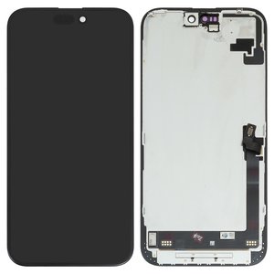 Дисплей для iPhone 16 Plus, черный, с рамкой, переклеено стекло